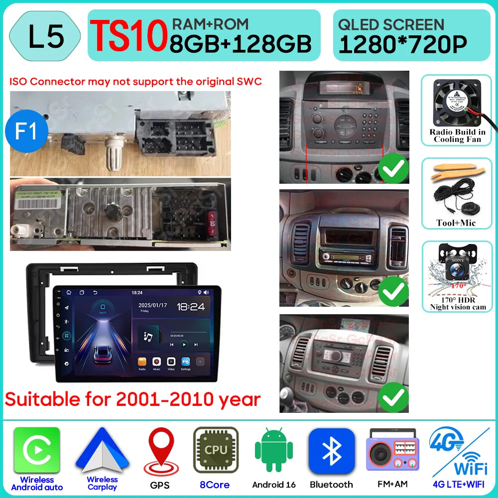 Autoradio Android 16 pour Renault Trafic 2 pour Opel Vivaro A pour Nissan primastar 2001 - 2014 GPS Navigation Carplay Android Auto