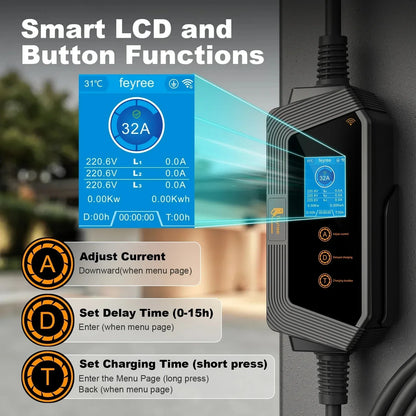 Fey123-Chargeur de voiture électrique, boîtier de charge portable, station de charge pour véhicule électrique, Wi-Fi, commande électrique, 22KW, 32A, 3 phases Vope2 EV