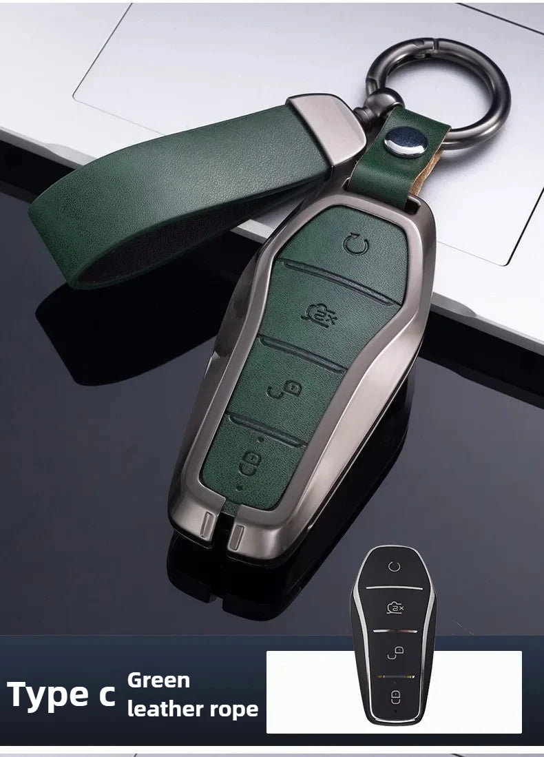 Étui pour clé pour BYD Song Plus Atto 3 Han EV Tang DM Qin joint dauphin cuir métal porte-clés à distance porte-clés accessoires de voiture
