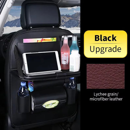Organisateur de dossier de siège de voiture avec plateau de Table pliable, organisateur de rangement en cuir PU avec poches, tapis de coup de pied, accessoires d'intérieur de siège