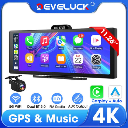 Develuck nouveau 11.26 ''4K voiture DVR sans fil CarPlay Android Auto lecteur multimédia IPS écran tactile Bluetooth enregistreur vidéo FM AUX