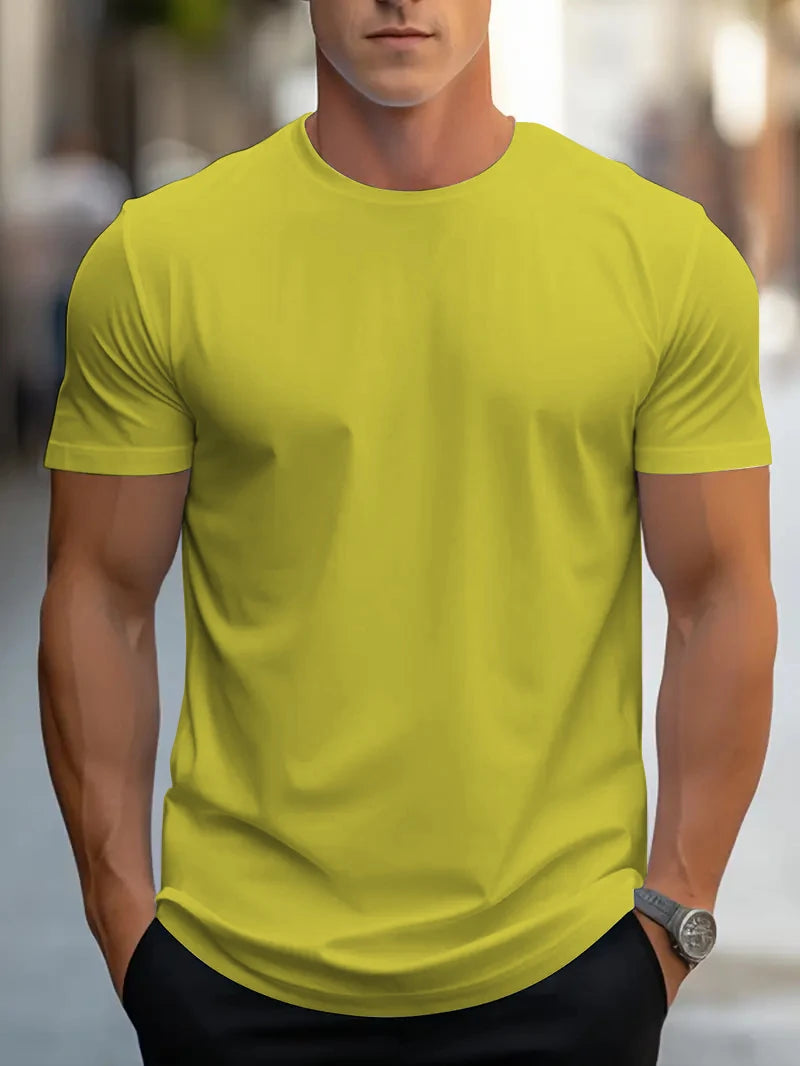 T-shirt d'été à manches courtes et col rond pour hommes, design de couleur unie, à la mode et simple, décontracté, polyvalent au quotidien, tissu doux