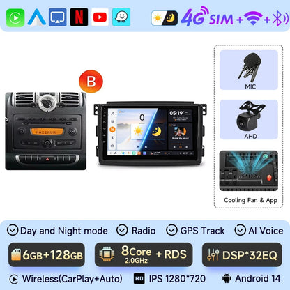JIUYIN-Autoradio TS18 AI Voice Wireless CarPlay Android Auto Radio pour Smart Fortwo 451, 2005-2010, 4G, GPS, 2Din, Limitation de la voiture