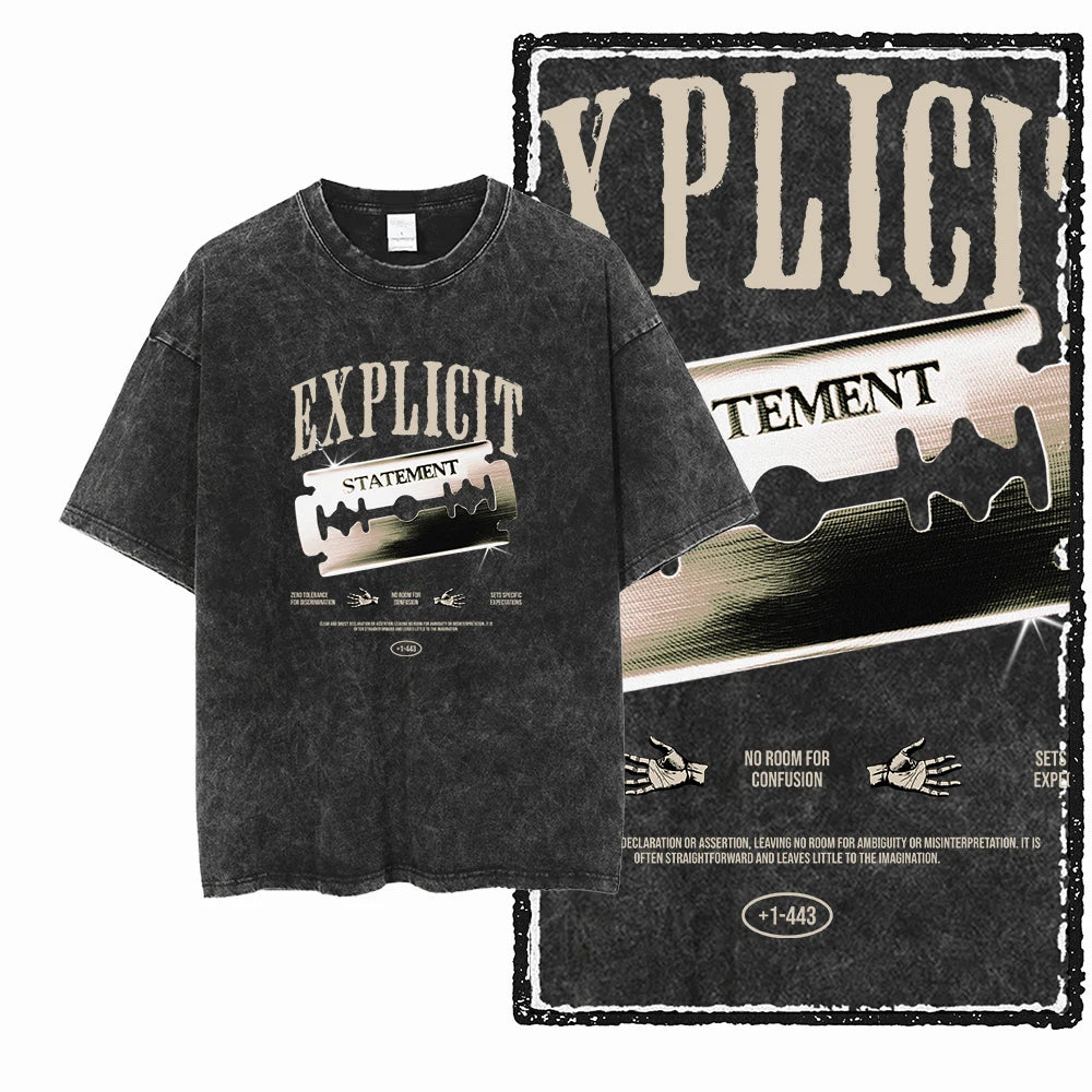 U1 STREE THEME graphique exclusif unisexe coton lavé à l'acide t-shirt Cool Vintage Streetwear hommes t-shirts grande taille t-shirt pour hommes