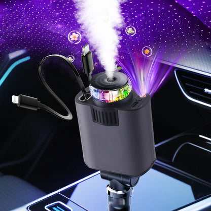 Aromathérapie Spray Atmosphère Lumière Chargeur De Voiture PD Charge Rapide Flash Charge Ligne Télescopique Star Sky Allume-Cigarette (Gris)