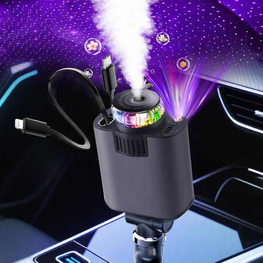 Aromathérapie Spray Atmosphère Lumière Chargeur De Voiture PD Charge Rapide Flash Charge Ligne Télescopique Star Sky Allume-Cigarette (Gris)