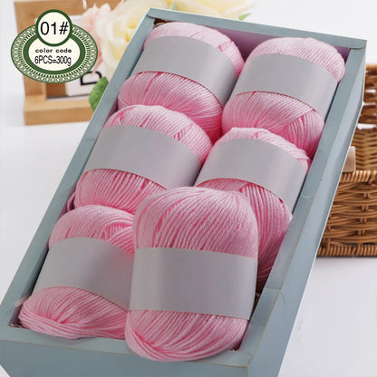 Fil de mélange de soie de luxe 6 pièces/ensemble, 50g chacun, fil à tricoter doux adapté aux pulls, couvertures et écharpes pour bébé, plusieurs couleurs