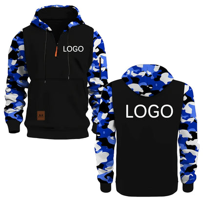 Personnalisez votre logo, sweats à capuche pour hommes, sweat-shirts à panneaux camouflage, embellissements à fermeture éclair tendance, streetwear, cadeaux personnalisés pour hommes