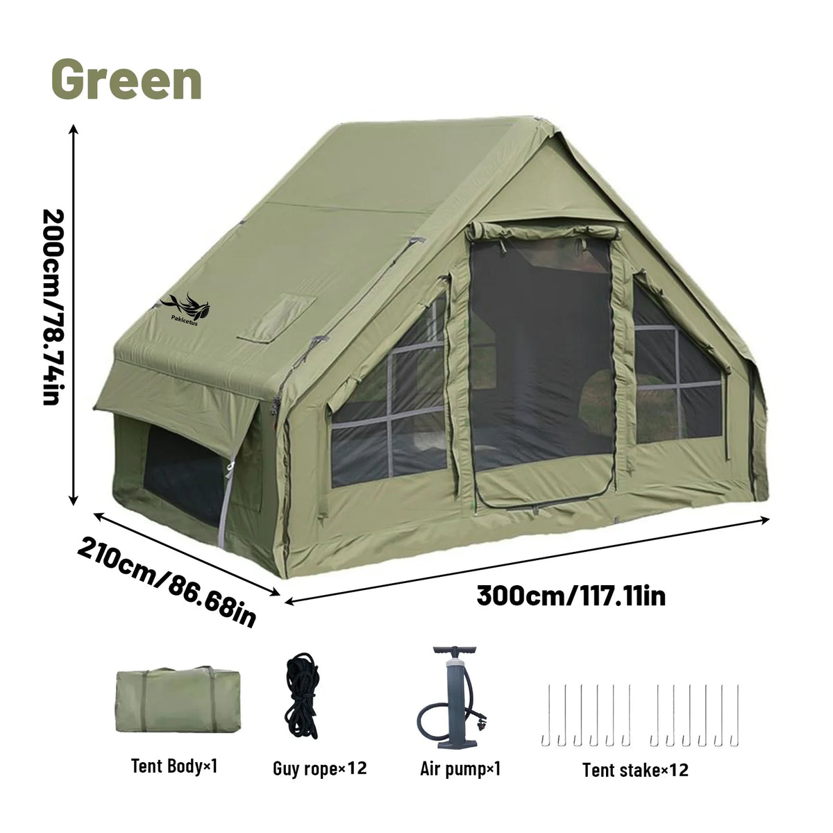 Tente de camping gonflable PAKICETUS pour 4 à 8 personnes avec fenêtres, tente de camping portable résistante à l'eau