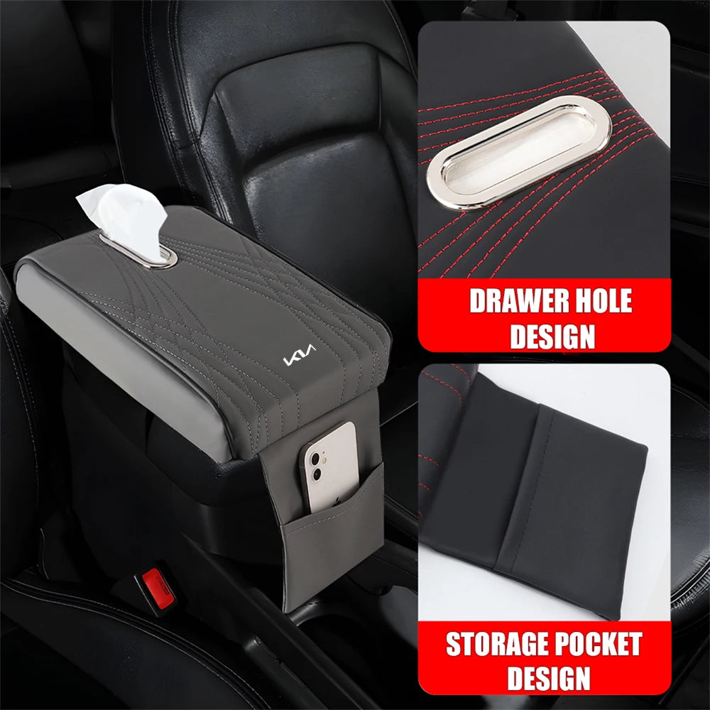 Tapis de boîte d'accoudoir de voiture en cuir, couvertures de Console centrale pour KIA K6 Sportage 4 Picanto KX1 RIO pv5 ev6 ev5 K3 Sorento Optima Carnival