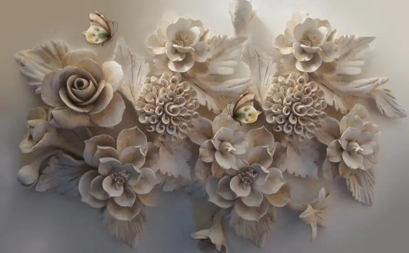 Beibehang – papier peint 3d personnalisé, grand tissu de soie, relief tridimensionnel, fleur et papillon, arrière-plan de télévision