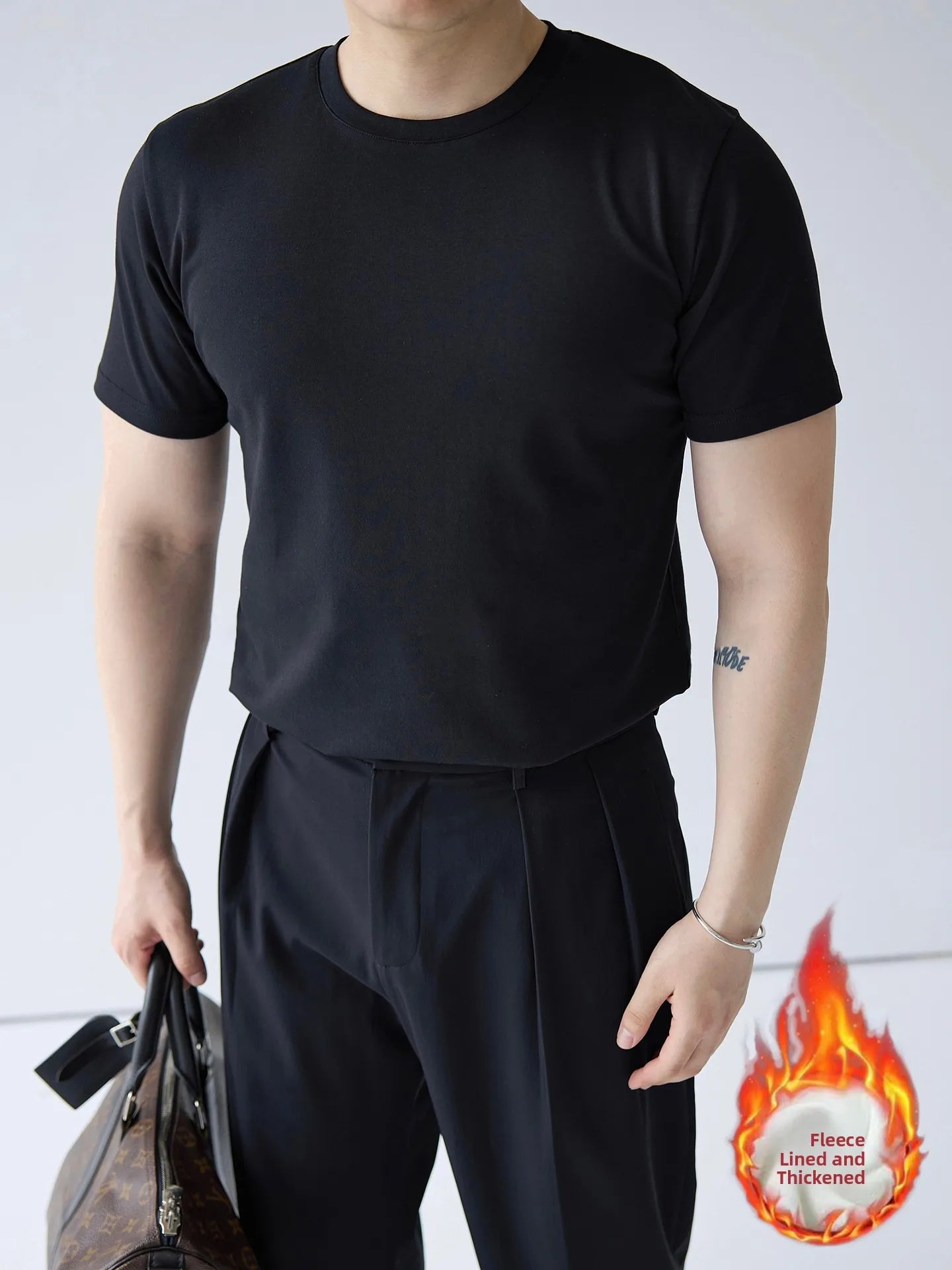 Silk-Matte Cotton Men's ort-Sve T-irt Busin Simple Summer Thin Ice Silk Loose Youth round Ne Trendy Versatile Top