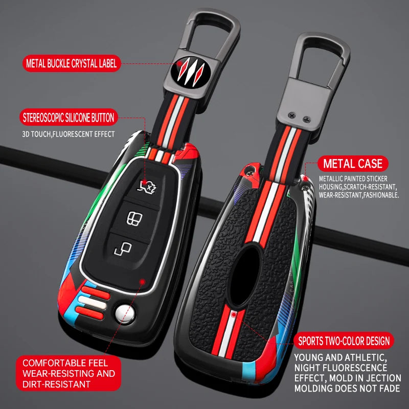 Étui pour clé de voiture en métal de Style course, housse Fob pour Ford Focus 3 4 ST Mondeo MK3 MK4 Fiesta Fusion Kuga 2013 2014 – 2017, accessoires