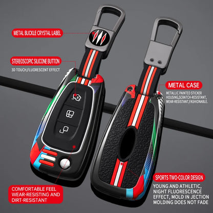 Étui pour clé de voiture en métal de Style course, housse Fob pour Ford Focus 3 4 ST Mondeo MK3 MK4 Fiesta Fusion Kuga 2013 2014 – 2017, accessoires