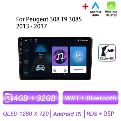 Android 15 pour Peugeot 308 T9 308S 2013 - 2017 Auto stéréo autoradio lecteur multimédia Navigation GPS 4G WIFI sans fil Carplay