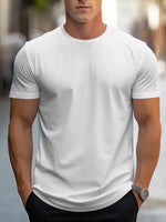 T-shirt d'été à manches courtes et col rond pour hommes, design de couleur unie, à la mode et simple, décontracté, polyvalent au quotidien, tissu doux