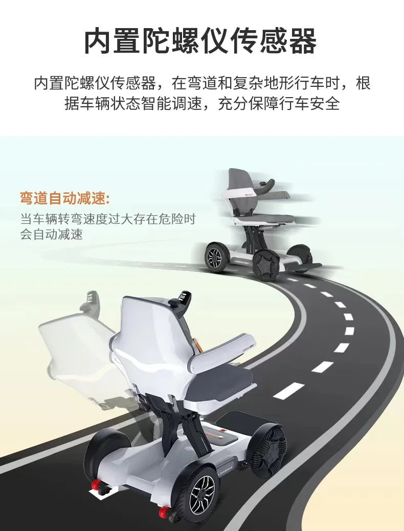 Fauteuil roulant électrique pliant automatique avec télécommande pour téléphone portable, scooter à quatre roues handicapé
