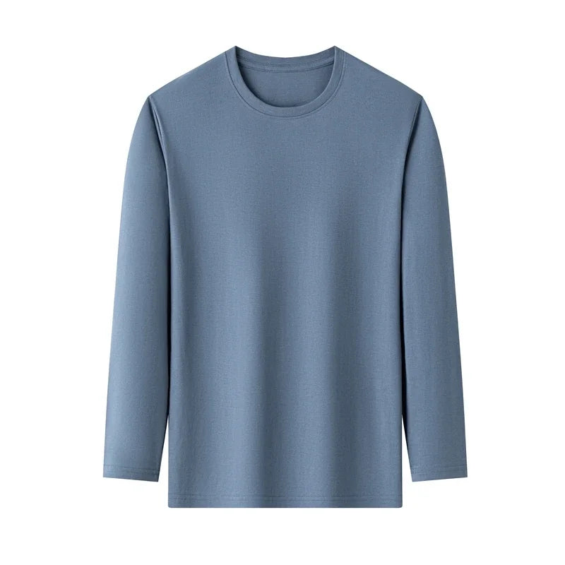 T-Shirt à manches longues et col rond pour hommes, couleur unie, en coton, confortable, respirant, haut décontracté, différentes couleurs, été