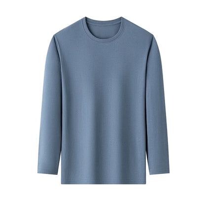T-Shirt à manches longues et col rond pour hommes, couleur unie, en coton, confortable, respirant, haut décontracté, différentes couleurs, été