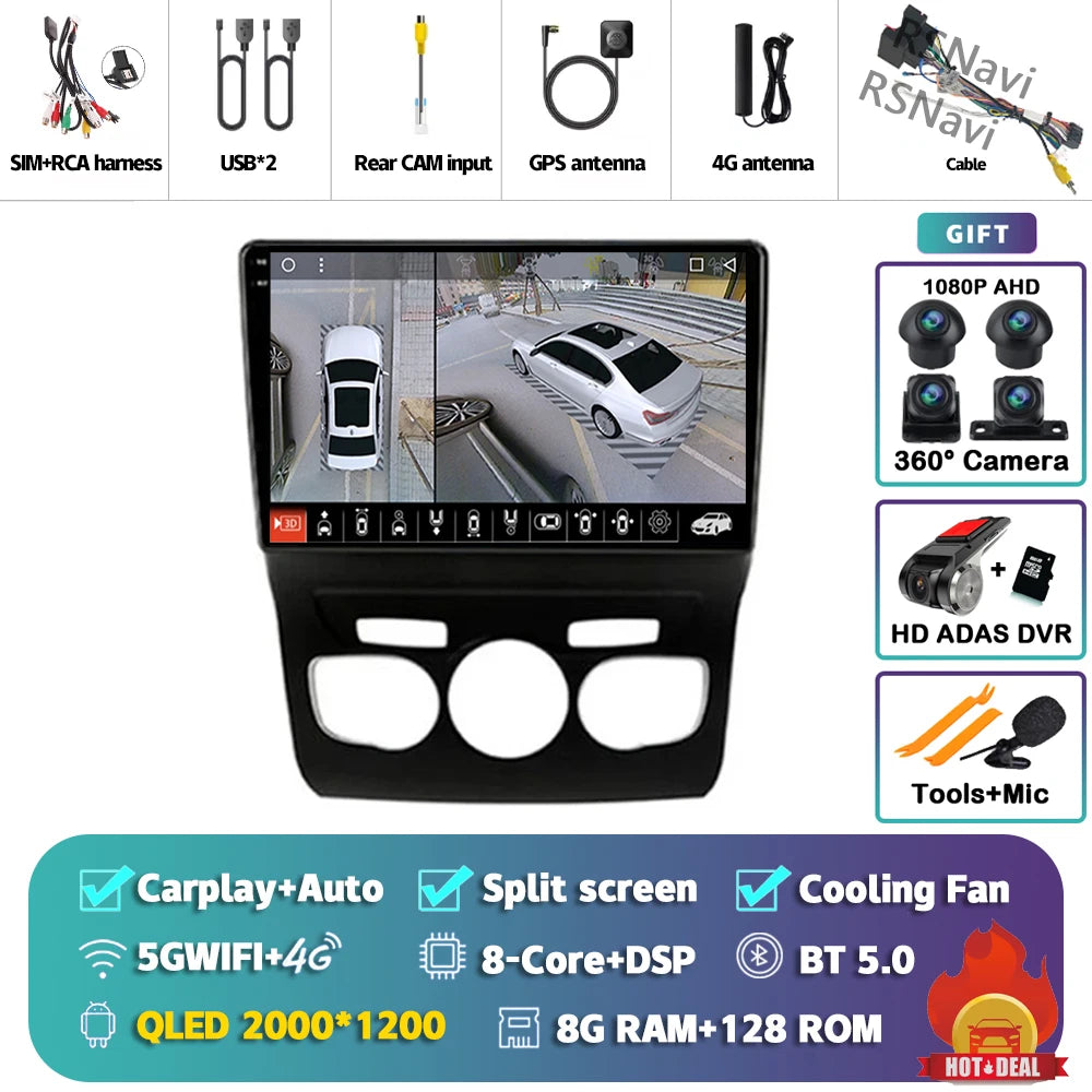 Android 15 Carplay DSP WIF + 4G autoradio GPS lecteur multimédia pour citroën C4 C4L DS4 2013 2014 2015 2016 2017 caméra stéréo 360