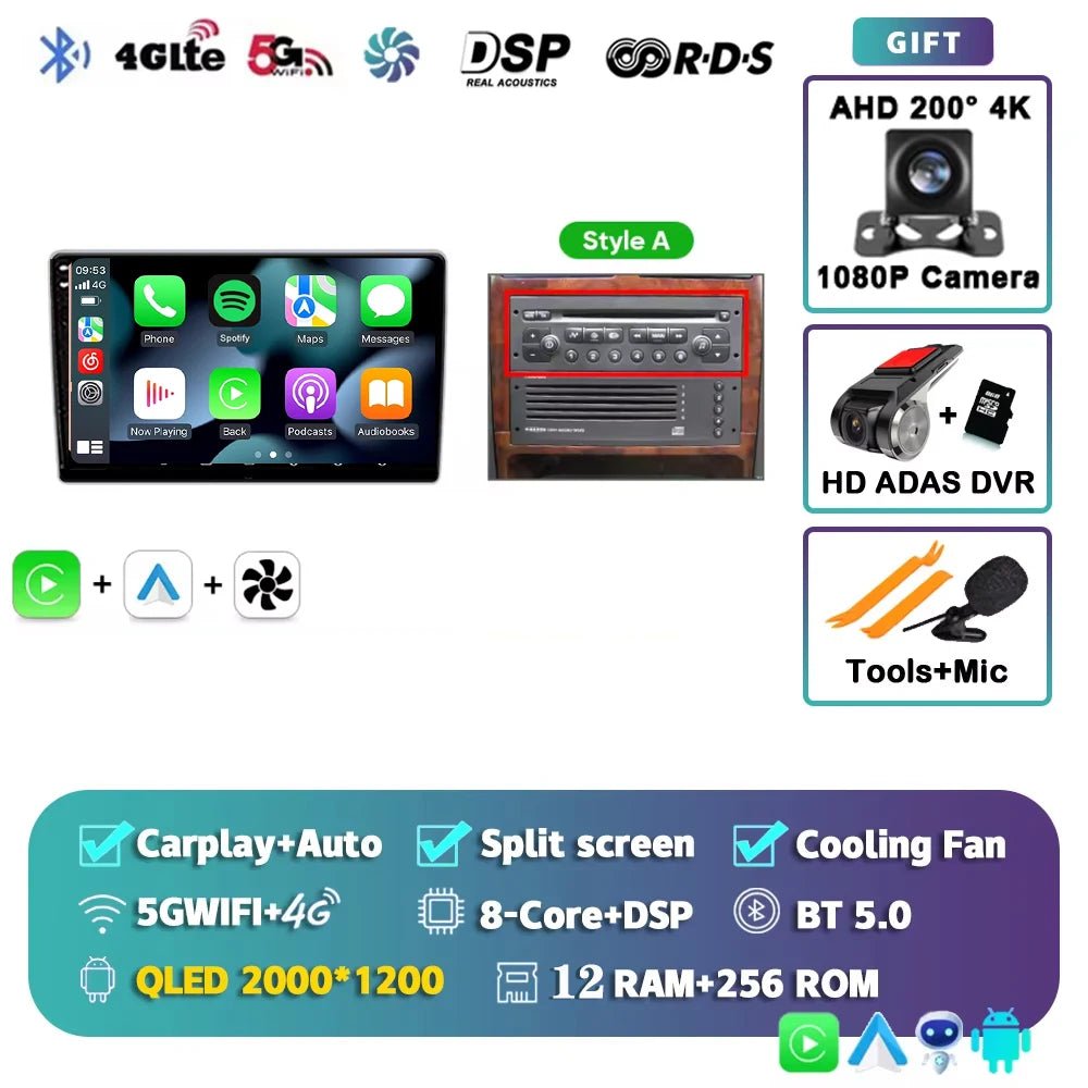 Autoradio Android 15 pour Peugeot 307 CC 307CC 307SW 2002 - 2013 sans fil Carplay Android Auto stéréo lecteur multimédia 4G 2 Din
