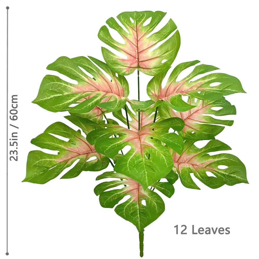 ورقة Monstera اصطناعية بلاستيكية، نبات مزيف للزينة بوعاء، مناسبة لديكور المنزل، 60-100 سم