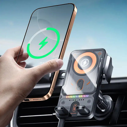 Support de téléphone pour voiture et chargeur sans fil 2 en 1 – 360 °   Support de navigation rotatif 15W à charge rapide pour smartphones, fixation sur grille d'aération