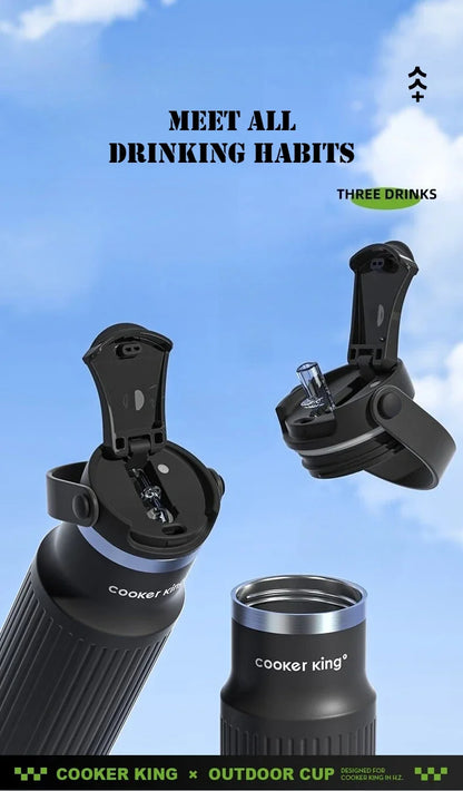 COOKER KING 650ML produit extérieur isolation 316 acier inoxydable + PP grande capacité sport tasse isolée bouteille d'eau avec paille