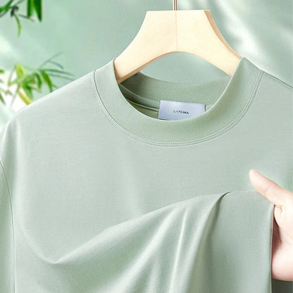 Fibre de bambou antibactérienne classe A Cool pour hommes à manches courtes 2025 nouveau T-Shirt haut de gamme polyvalent de couleur unie respectueux de la peau