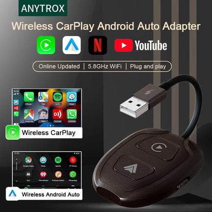 Adaptateur sans fil Android Auto et Apple CarPlay 2 en 1, adaptateur sans fil 5,8 GHz pour voitures CarPlay filaires en usine