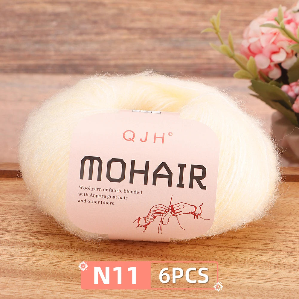 Fil Mohair doux et chaud, 6 paquets/150g, chaussettes de pull en tricot faites à la main, fil d'écharpe châle au Crochet, 60% Mohair, 40% acrylique