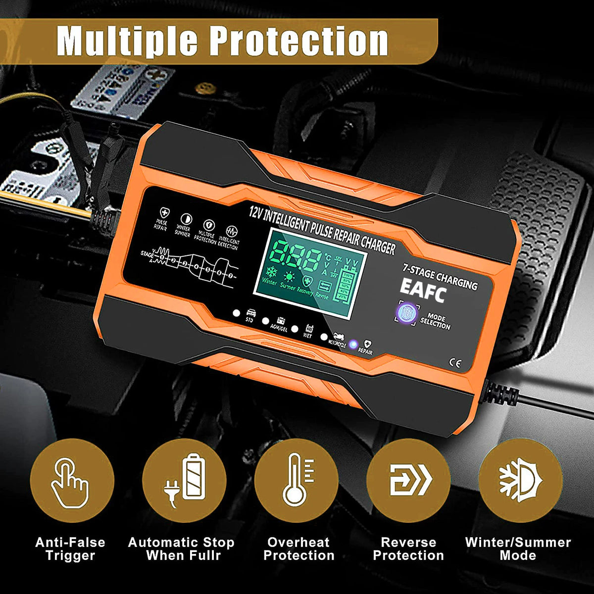 Chargeur de batterie intelligent 12V 24V 12a 10a, Charge rapide pour Batteries de voiture, Charge en 7 étapes, réparation d'impulsions pour GEL AGM humide, plomb acide