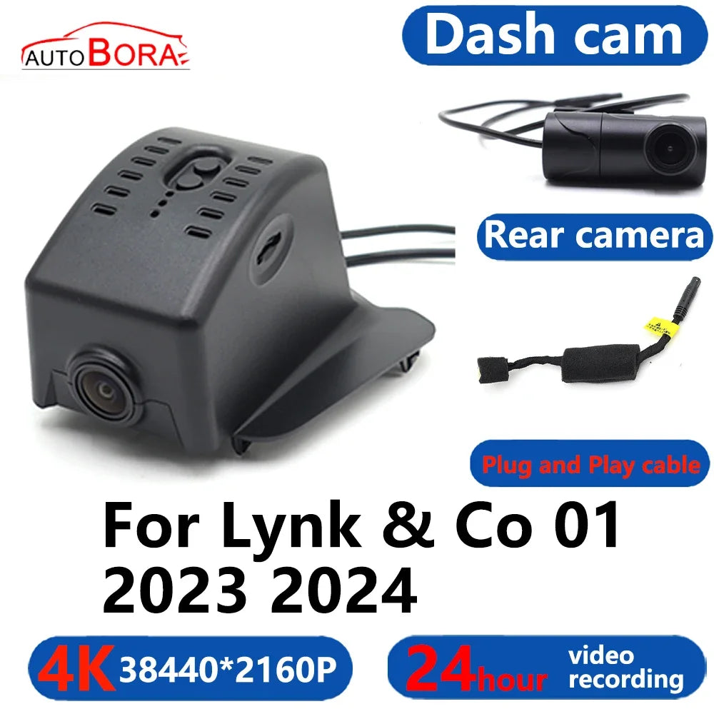 AutoBora-Caméra de tableau de bord DVR de voiture, moniteur vidéo 24H pour Lynk & Co 01, 3840, 2160, 4K, WiFi, 2023x2024