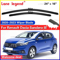 Balais d'essuie-glace avant pour Dacia Sandero III 2020 – 2023, 2 pièces, accessoires de fenêtre de pare-brise 2021 2022 24 "+ 16"