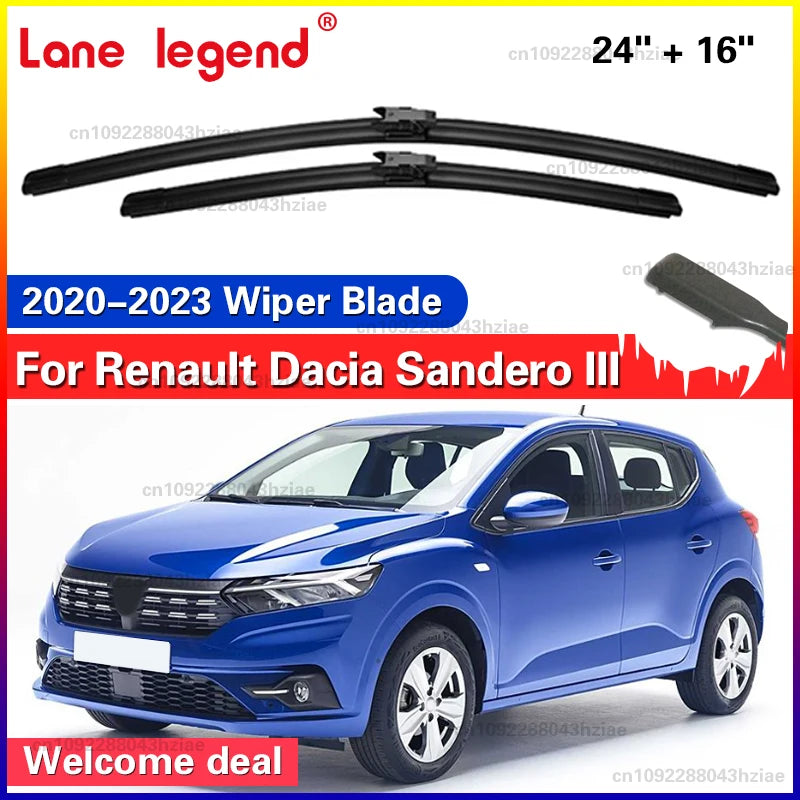 Balais d'essuie-glace avant pour Dacia Sandero III 2020 – 2023, 2 pièces, accessoires de fenêtre de pare-brise 2021 2022 24 "+ 16"