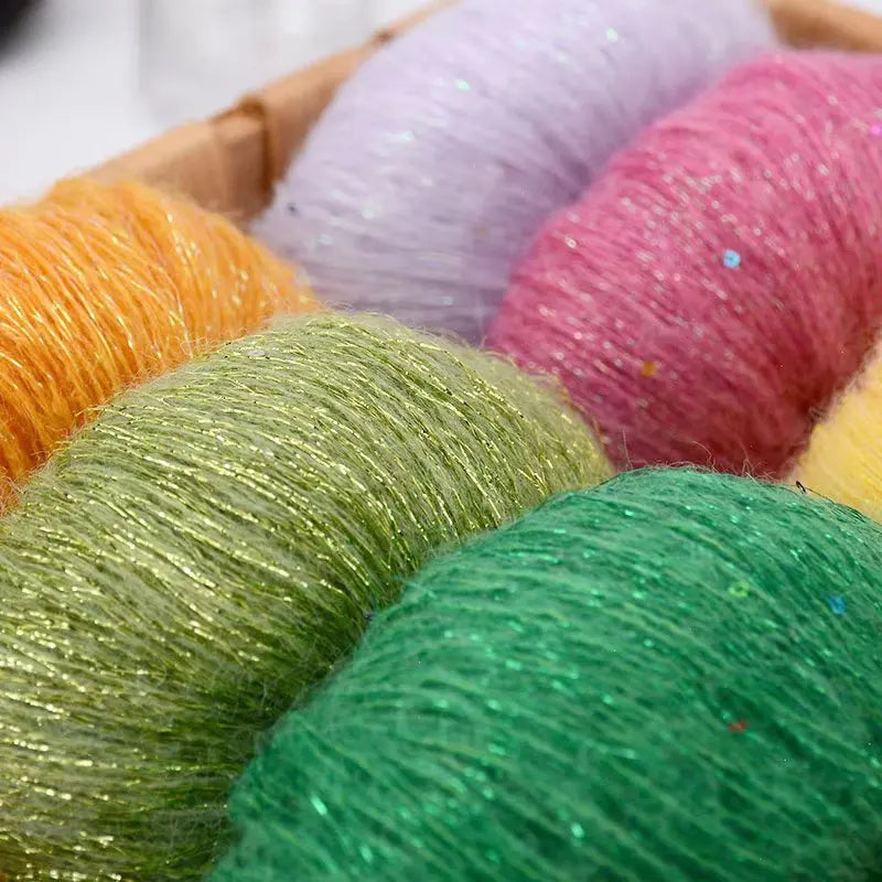 Fil de mohair de dentelle avec paillettes, fil de boucle de crochet, paillettes brillantes, pull de bricolage, 150g, 50G * 3