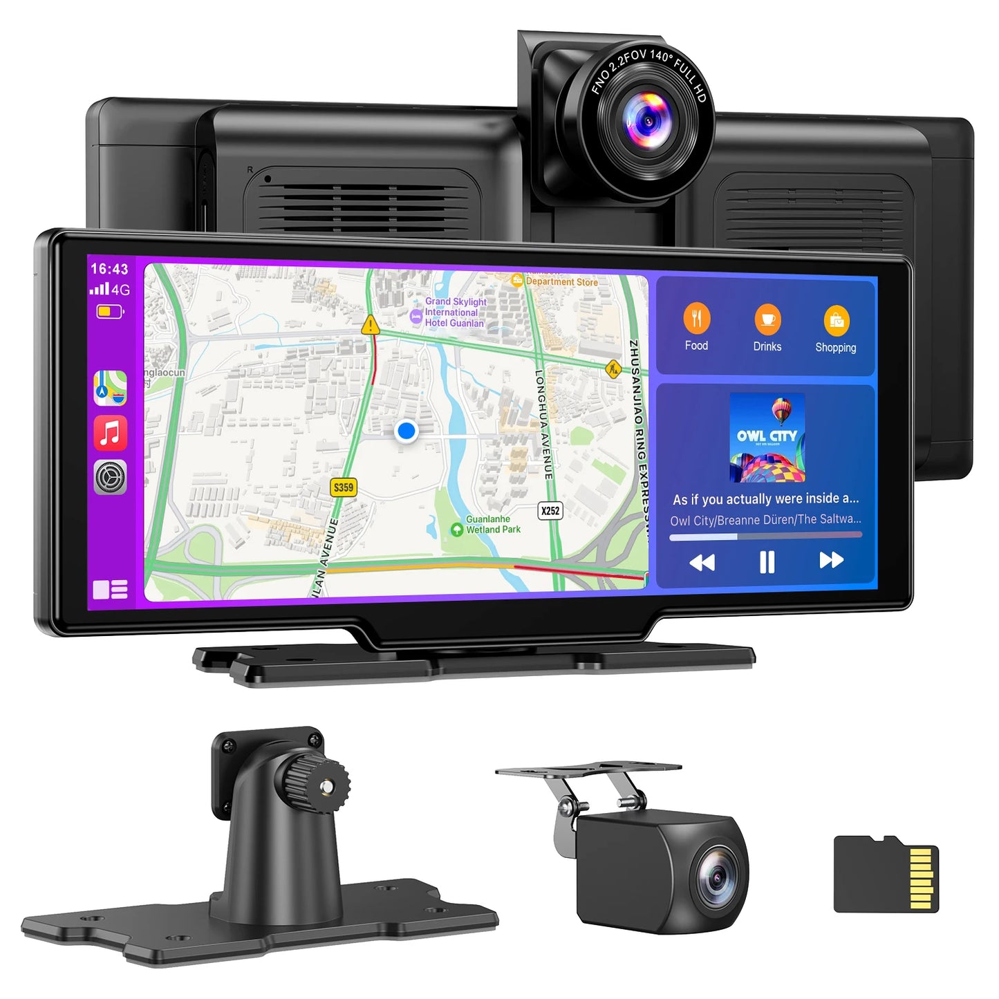 راديو سيارة محمول 10.26 بوصة 4K 64 جيجابايت شاشة لمس لاسلكية Apple CarPlay Android Auto كاميرا داشكام بلوتوث ملاحة GPS واي فاي كاميرا خلفية بزاوية واسعة AUX FM