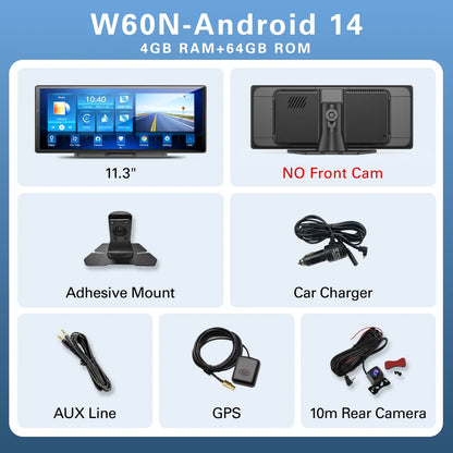 W60 11.3 ''8 Core Android 14 6 + 128GB lecteur multimédia Carplay et Android Auto 5G WiFi Google Play Youtube Netflix OTA mise à niveau
