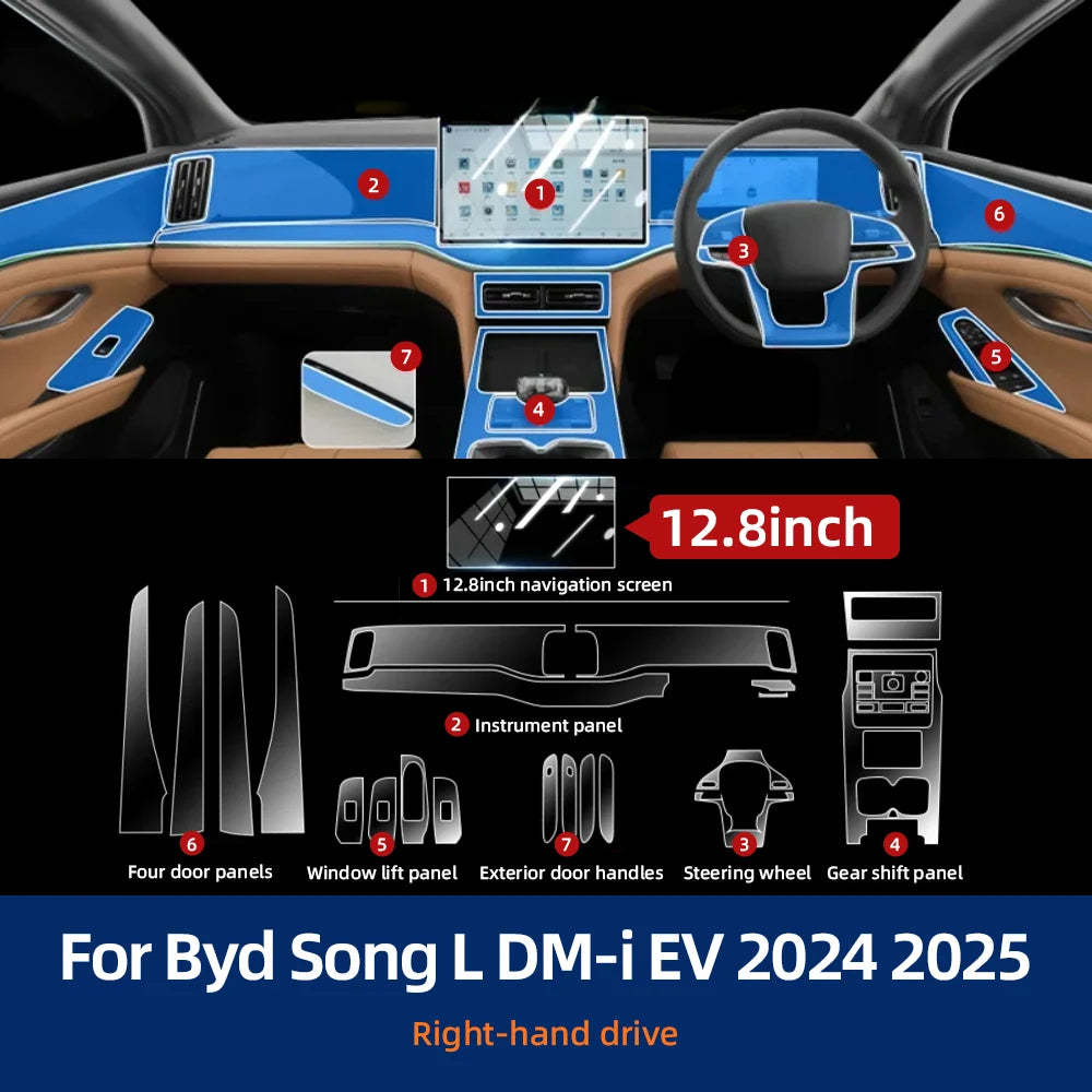 Film protecteur TPU pour l'intérieur de la voiture, anti-rayures, pour BYD Song L DM-iEV 2024 2025, autocollants transparents de protection automobile, accessoires