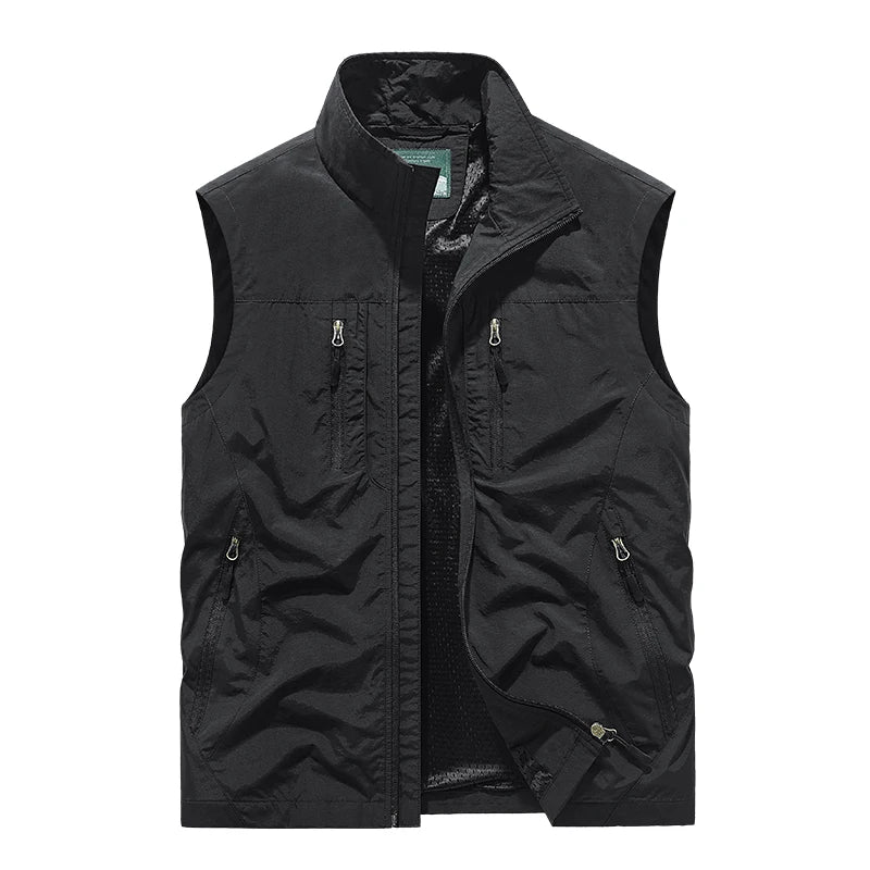 Grande taille hommes été en plein air randonnée gilet tactique multi-poches léger coque souple utilitaire voyage Safari Cargo gilet hommes