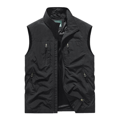 Grande taille hommes été en plein air randonnée gilet tactique multi-poches léger coque souple utilitaire voyage Safari Cargo gilet hommes