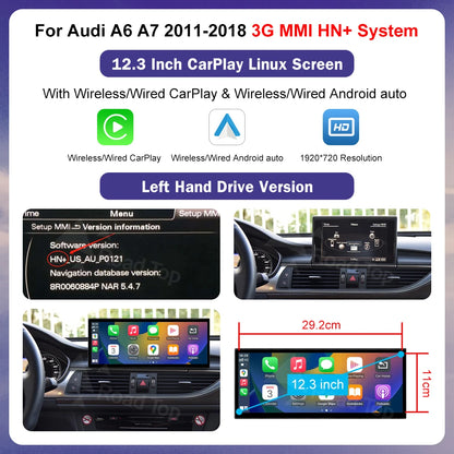 Autoradio multimédia stéréo pour Audi A6 C6 C7 A7 2011-2018 sans fil CarPlay GPS Navi lecteur Radio Bluetooth 12.3 "écran tactile