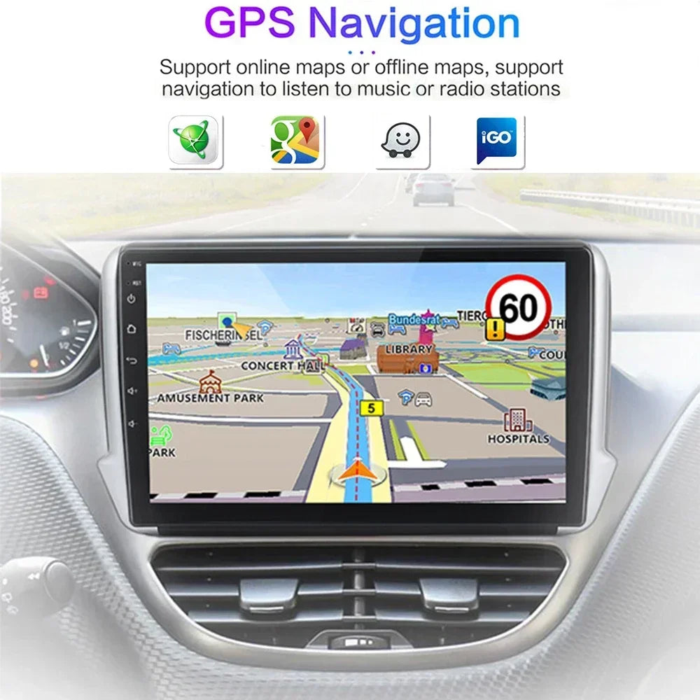 Autoradio multimédia Android 16 pour Peugeot 2008 208 Série 2012-2018 Lecteur Navigation GPS CarPlay sans fil Radio DVD Unité principale