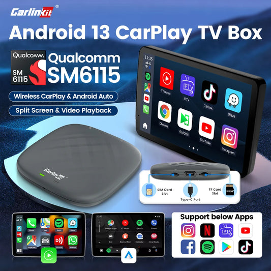 CarlinKit-Smart CarPlay Ai Box, Android 13, prend en charge Netflix, écran partagé prometteur, sans fil, Auto et CarPlay, Smart TV Box, 2026