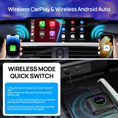 2025 CarlinKit 3 en 1 Android 13 Mini CarPlay Ai Box Android Auto Sans Fil CarPlay Box QCM6125 6225 8-Core Intégré Netflix Google Play Store Prise en charge de la carte SD 512 Go Car Smart TV Box pour voitures Android