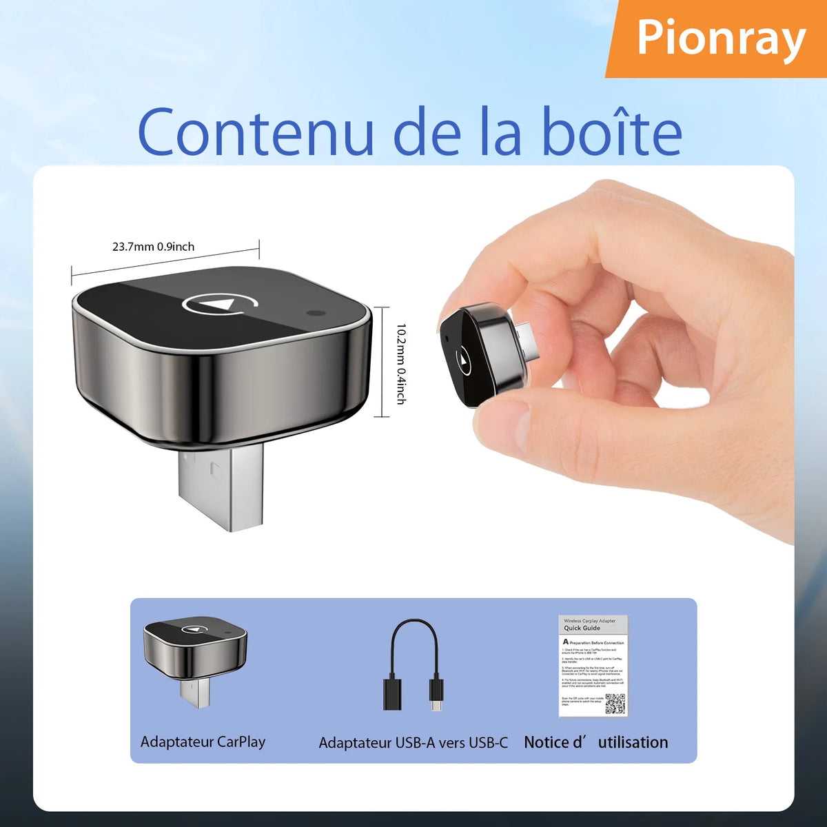 2026 Pionray 2 en 1 Adaptateur CarPlay / Android Auto Sans Fil - Connexion WiFi 5G Rapide - Plug and Play USB C