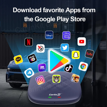 صندوق تلفزيون CarlinKit-Android 13 اللاسلكي للسيارة بنظام CarPlay AI، بمعالج QCM6125، ثماني النواة، شاشة مقسمة، 64 جيجابايت، 128 جيجابايت لـ Netflix، مع وعد بتشغيل PRPRU