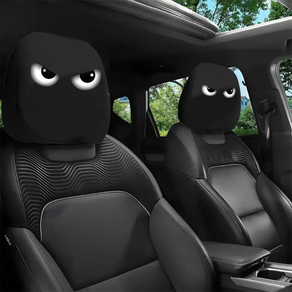 Housse d'appui-tête de voiture d'halloween, 2 pièces, imprimé tête de mort noire et conception d'expression drôle, protection de siège automobile extensible pour décoration effrayante