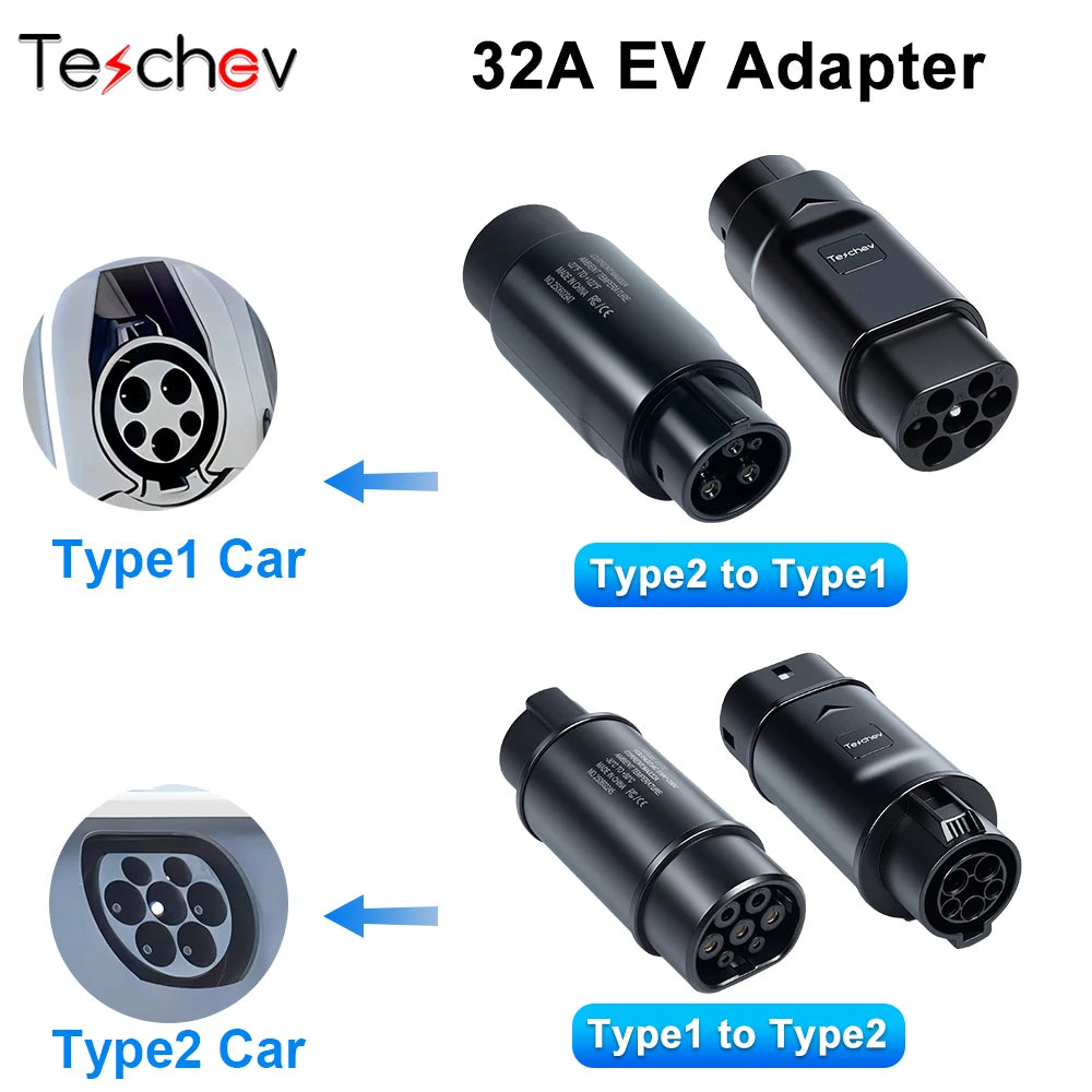 Adaptateur de Type 1 à Type 2, chargeur de véhicule électrique, adaptateur AC de Type 2 à Type 1, convertisseur de charge EVSE pour voitures électriques