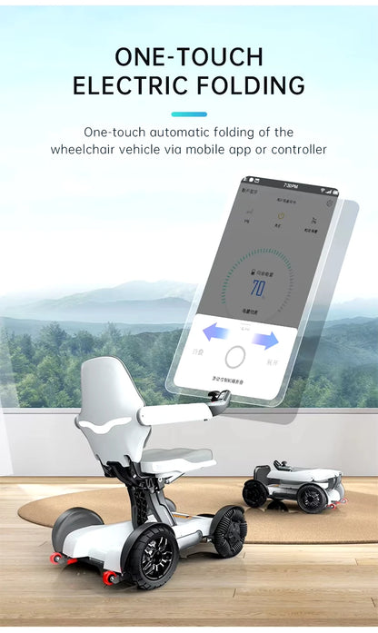 Fauteuil roulant électrique tout terrain pliant automatique Intelligent avec batterie amovible fauteuil roulant de contrôle sans fil pour le